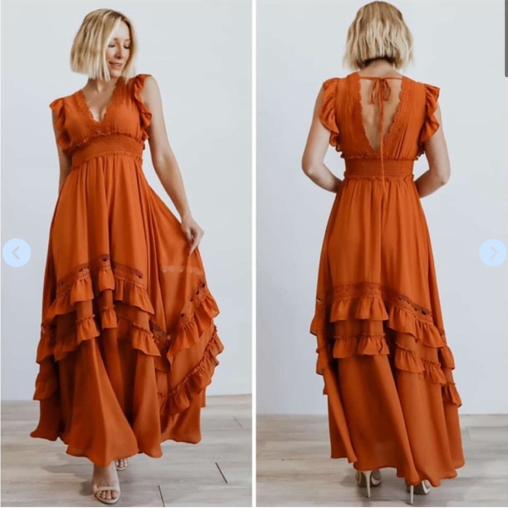 Baltic born Jasmine ruffle maxi dress in rust